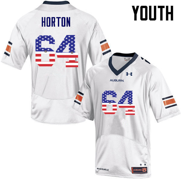 Auburn Tigers Youth Mike Horton #64 White Under Armour Stitched College USA Flag Fashion NCAA Authentic Football Jersey HAG0474TL